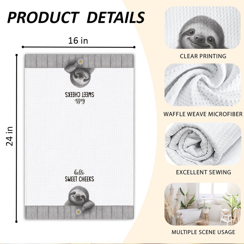 Threegoat Funny Cute Sloth Hand Towels for Bathroom,Hello Sweet Cheeks Sloth Gifts for Women, 1 PCS pet Decor Kitchen Towels,Cute Animal,Pet Owners Housewarming - B06 - Image 2